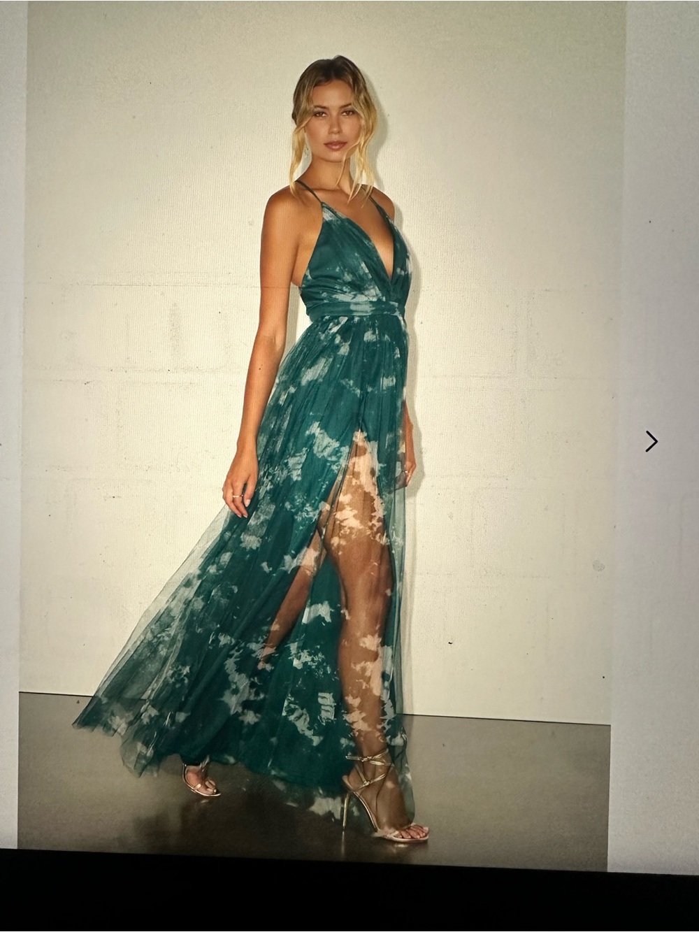 Lulu's Teal Floral Mesh Plunge Maxi Dress
